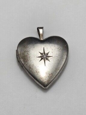Vintage 925 Sterling Silver Heart Diamond Locket Pendant
